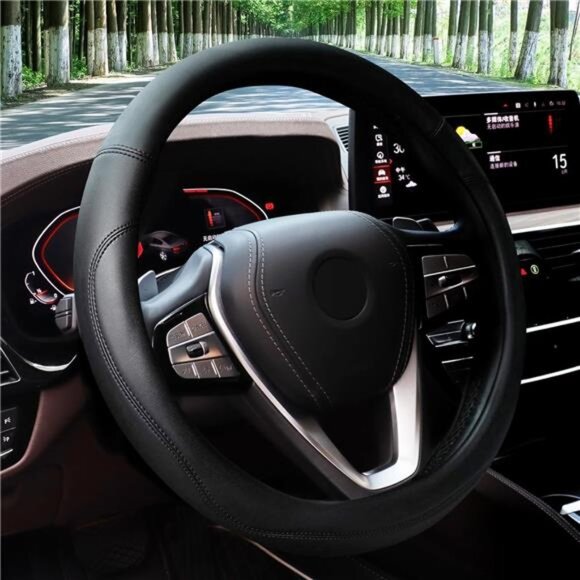 Car Steering Wheel Cover -Universal Car Accessory for Diverse Cars,Leather Cover - Picture 1 of 7
